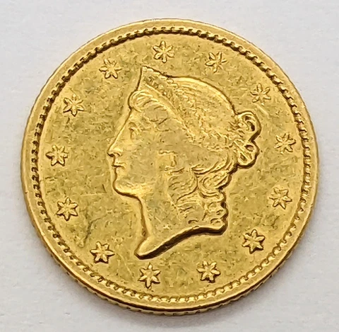 1849 Coronet Head $1 Open Wreath Strong L RARE High Detail Ungraded - EXCELLENT Cover