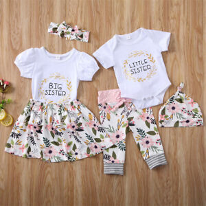 Baby Girls Little Big Sister Matching Outfits Romper Tops Pants Skirts Clothes
