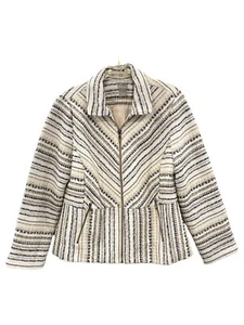 CHICOS White Black Zip Front Striped Tweed Jacket Blazer Size 1 EUC - Picture 1 of 7