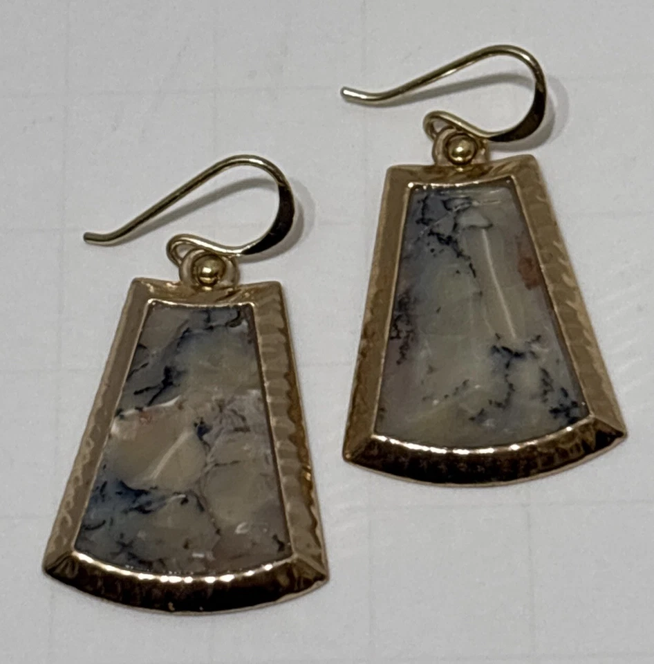 Barse Thai Earrings Gold Tone Stone Agate Silver 925 Hook Thailand Foto 1 de 4