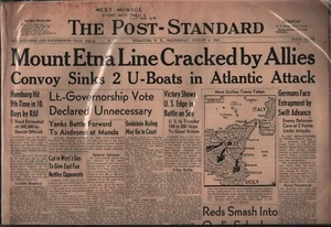 Post-Standard NY Aug 4, 1943 Allies Penetrate Axis Mt. Etna Line 110221WEBAN - Picture 1 of 2