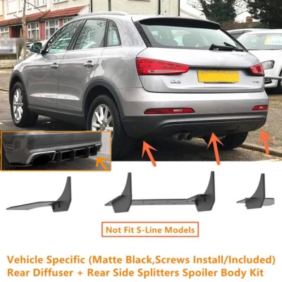 Matte Black Rear Side Splitter & Rear Diffuser Spoiler Fits AUDI Q3 8U 2015-2018 - Image 1 of 4