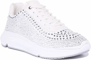 Guess Womens FL6DGZFAB12 Retro Rinestone Silver Sneakers Shoes - Picture 1 of 5