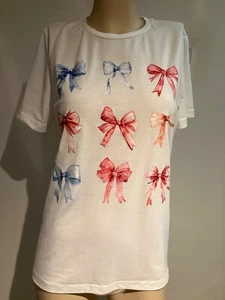 White bow design T-shirt top size medium 10 12 from Shein - Picture 1 of 4