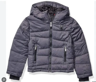 Chaqueta acolchada Spyder gris y negra para jóvenes Foto 1 de 2