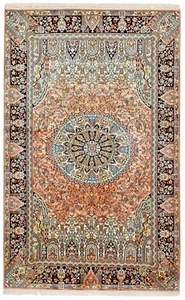 Alfombra de seda de cachemira 195x123 cm anudada a mano alfombra oriental nueva - Imagen 1 de 9
