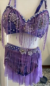Custom deep lavender bedazzled and beaded dance costume CH/ XL - Picture 1 of 6