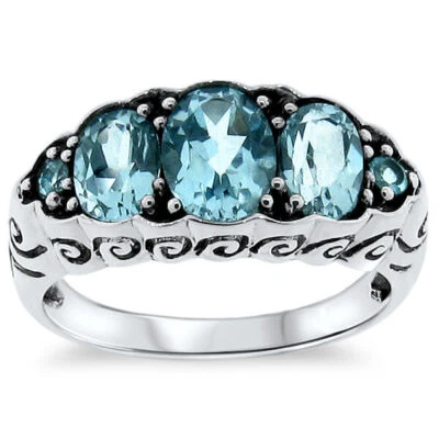 ANILLO DE PLATA ESTERLINA 925 ESTILO ART NOUVEAU CLÁSICO TOPACIO AZUL GENUINO #231 Foto 1 de 4