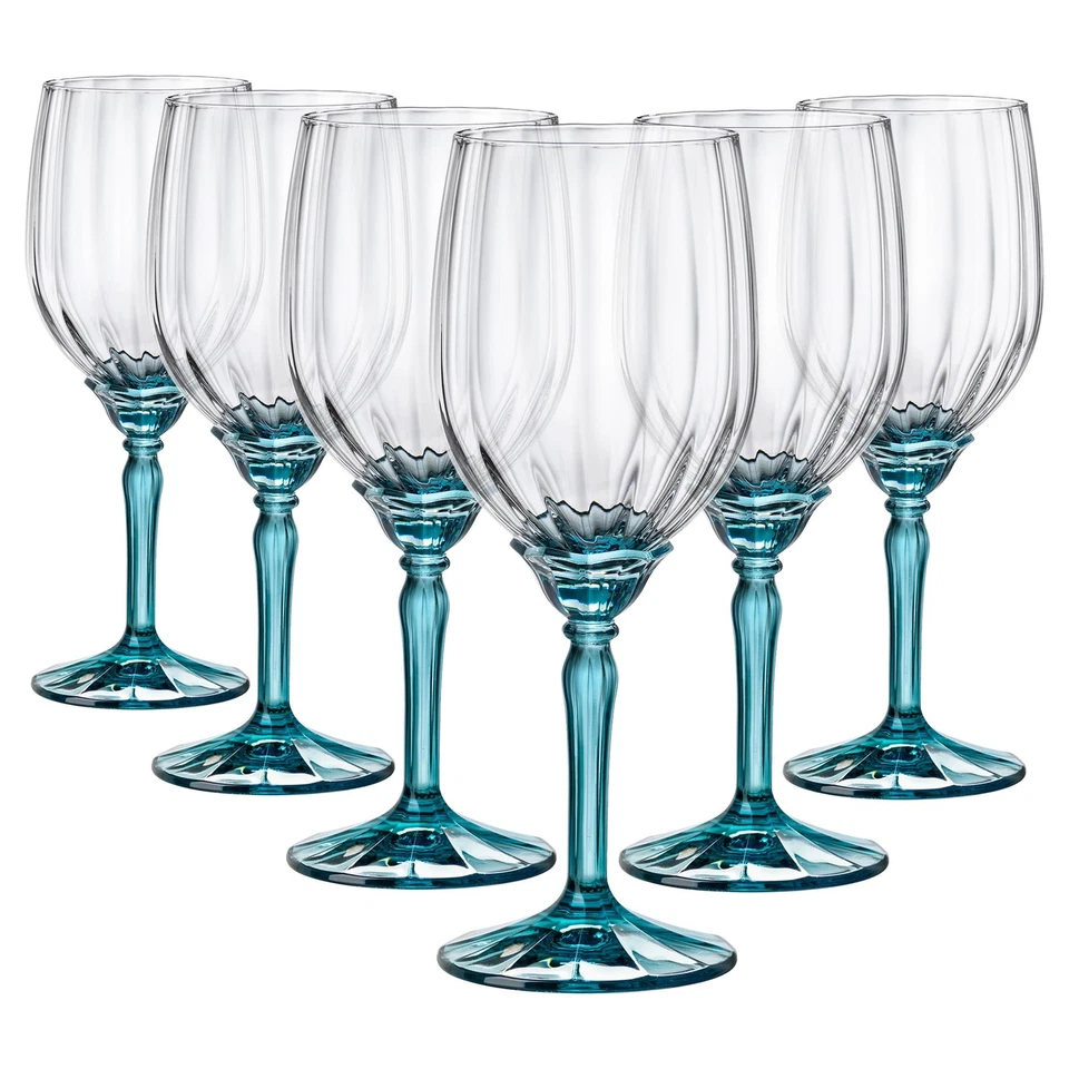 6x Bormioli Rocco Florian White Wine Glasses Small Glass Red Rose 380ml Blue