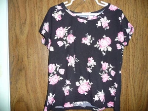 CUTE GIRLS SIZE 10-12 BLACK SHIRT WITH PINK ROSES ;OVELY REPUBLIC - Picture 1 of 1