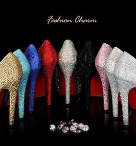 Rhinesto Crystal Sparkly Bridal High Heel Stiletto Wedding Bridesmaid Prom Shoes - Picture 1 of 17