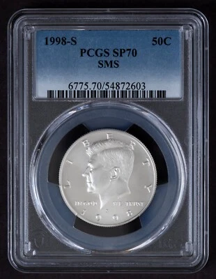 Medio dólar de plata John F Kennedy JFK 1998-S PCGS SP70 mate SMS Foto 1 de 2