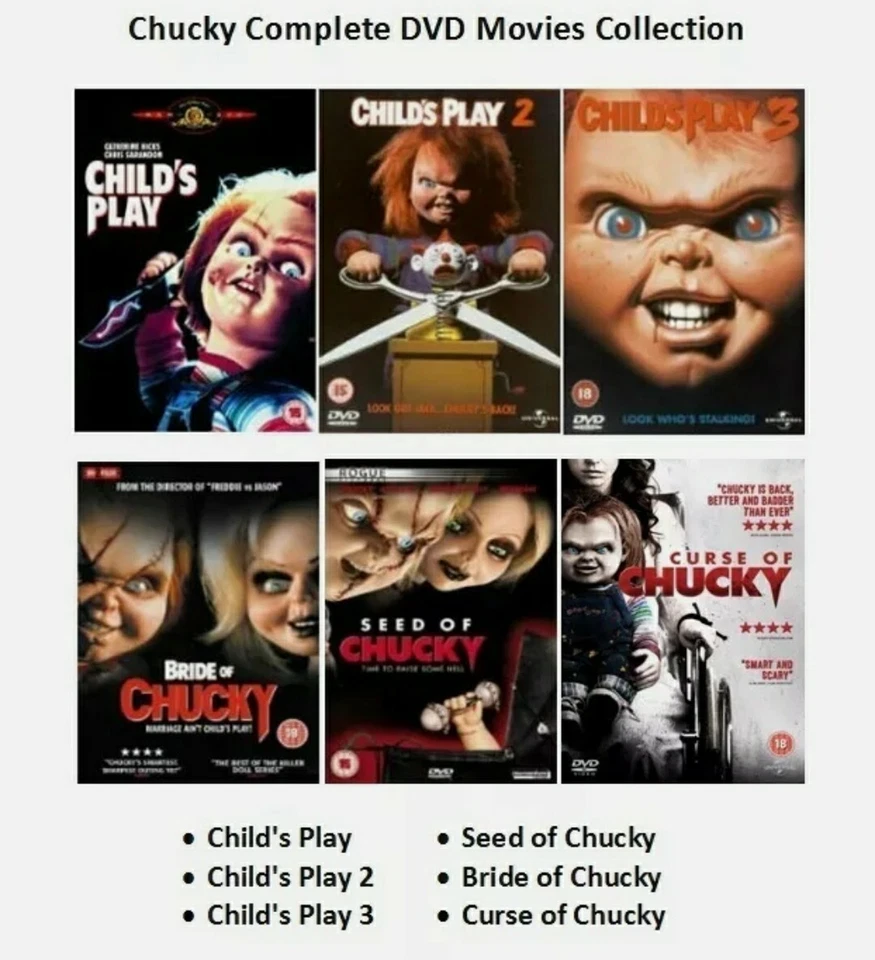 CHUCKY ALL 6 FILM COMPLETE COLLECTION CHILDS PLAY CURSE OF BRIDE SEED NEW UK DVD - Image 1 of 1