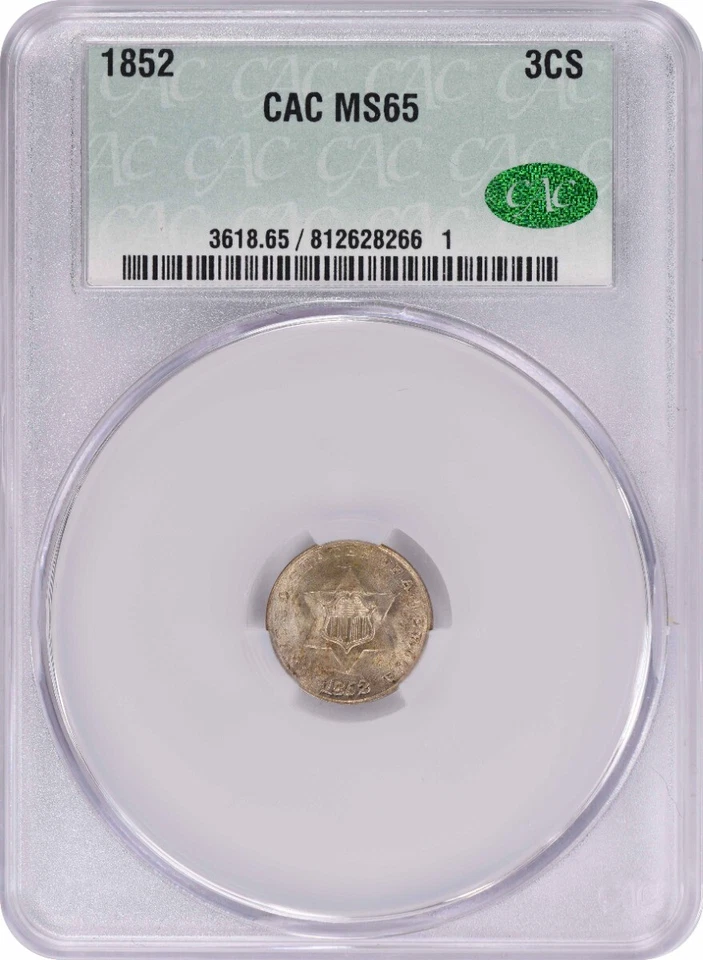 1852 Three Cent Silver MS65 CACG - Image 1 of 4