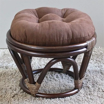 Furniture Piece Rattan Ottoman with Micro Suede Cushion - Image 1 of 3