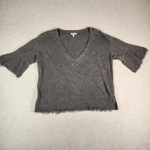 Splendid Womens Top XS Gray V Neck Bell Sleeve Frayed Hem Casual - Picture 1 of 8