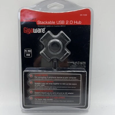 New Gigaware 4-Port Modular Stackable USB 2.0 Hub 26-1038 PC Mac 0040293018818￼ - Image 1 of 4