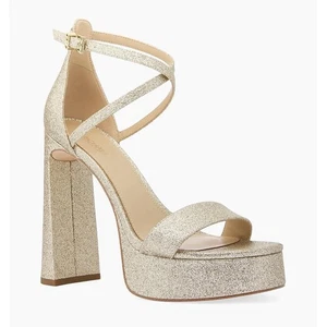 Michael Kors 8 Cami High Heel Platform Sandals NWT Pale Gold Glitter Glamorous - Picture 1 of 8