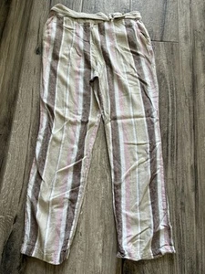 Ellen Tracy Women Size Large Multicolor Striped Linen Pants - Picture 1 of 6