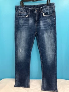 Buffalo David Bitton Mens Straight Stretch Jeans Size 38x34 Dark Blue Denim - Foto 1 di 6
