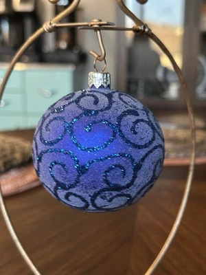 "Adorno de árbol de Navidad vintage redondo azul brillante decoración navideña de vidrio 3""" Foto 1 de 4