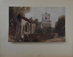 Antigua impresión artística en acuarela Waltham Abbey de Peter De Wint 1931 historia - Imagen 1 de 3