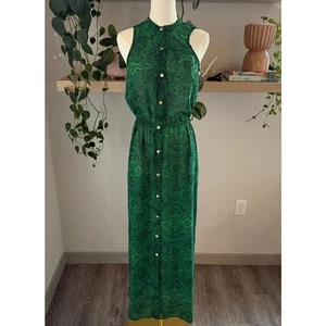 Michael Kors Sleeveless Paisley Maxi Shirt Dress Green Small Resort Chic Beach - Picture 1 of 8