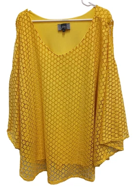 Top túnica Slinky Brand para mujer 3X poncho en capas de encaje amarillo estilo playa vacaciones Foto 1 de 4