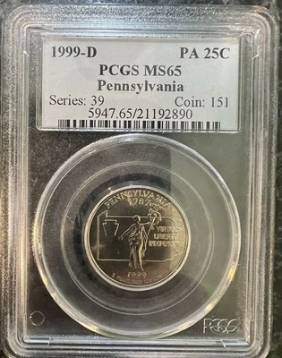 1999-D PCGS MS65 25C Pennsylvania 50 States Quarter - Image 1 of 2