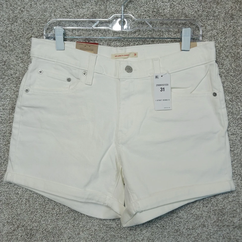 Levis Mid Length Shorts Womens 31 White Denim Slim Hip Casual Summer Nes