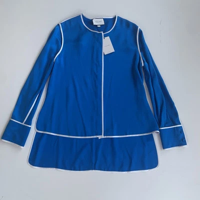 Новый с Ярлыками Alexis Diane Camisole женщин XL синий/белый отделки длинным рукавом шелк асимметричный - Изображение 1 из 4