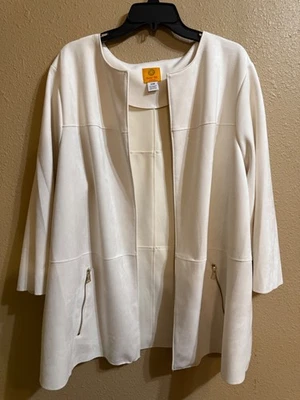 RUBY RD FAUX SUEDE LEATHER OPEN FRONT JACKET SZ 20W OFF WHITE 3/4 SLVS STRETCH - Image 1 of 4