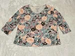 Top donna Faded Glory elasticizzato floreale manica lunga taglia 8W/20W blu viola arancione - Foto 1 di 4