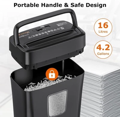 Paper Shredder 8-Sheet Cross-Cut Paper Clips Overheat Protection Safety Lock 16L - Image 1 of 4