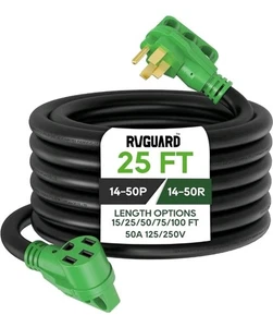 Rallonge RVGUARD 50 Amp 25 pieds Rv/ev Nema 1450p/extension robuste - Photo 1/7