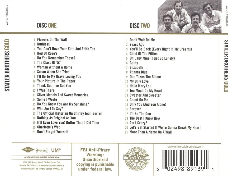 THE STATLER BROTHERS - GOLD NEW CD