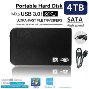 Portable 2.5in 4TB HDD External Hard Drive Enclosure USB 3.0 SATA Disk - Picture 1 of 9