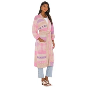 LoveshackFancy Womens Grayson Knit Duster Cardigan Sweater Pink Size M/L - Picture 1 of 14