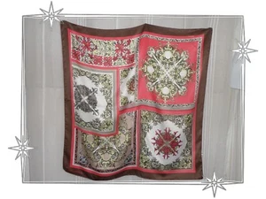 Brown Red White Fantasy Scarf ... Ted Lapidus 74 x 74 cm - Picture 1 of 3