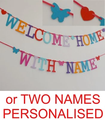 THE BANNER BOUTIQUE Welcome Home Banner PERSONALISED NAME MULTI colour letters bunting decoration