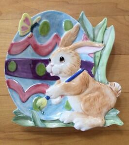 Fitz and Floyd Essentials Painting Easter Eggs Canape Plate Bunny Rabbit Nib