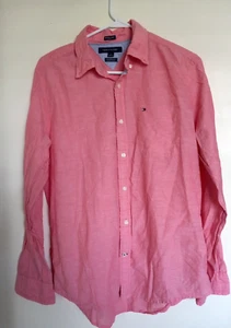 Tommy Hilfiger Shirt Mens Pink Cotton Linen Custom Fit Button Up Casual Size M - Picture 1 of 3