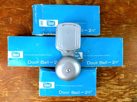 Lot of 4 Vintage IDEAL Door Bells 2.5 Inch Hammer & Bell NOS Cover