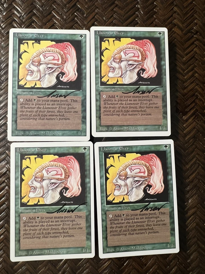 mtg Llanowar Elves revised . Playset. Signed - Image 1 of 1