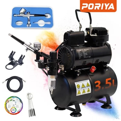 PORIYA Airbrush Compressor Kit With Dual Fan 3.5L Tank For Hobby Painting - image 1 of 4