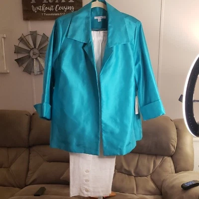 Chico's Vibrant Blue Blazer & Pants Set Size M/8 Nwt - Image 1 of 4