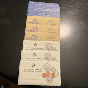 Lot of 9 Sets, 1989, 1990, 1991 US Mint Uncirculated Coin Sets - Picture 1 of 5