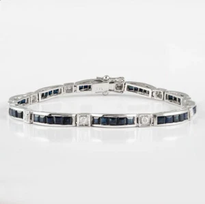 Princess Lab Created Sapphire Classic Women's Bracelet 14K White Gold Plated - Picture 1 of 4