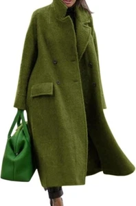 Women Oversized Long Winter Coats Warm Wool Blend Pea Trench Coat Overcoat - Picture 1 of 22
