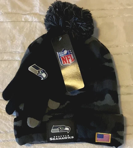 Seattle Seahawks NFL - Camo Beanie and Gloves Set - Salute to Service - NWT Cover